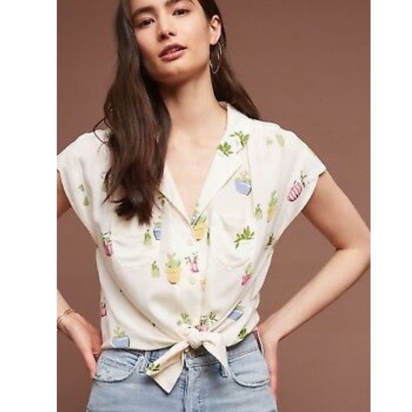 Anthropologie Tops - BOGO! Anthropologie Maeve Raffine Succulents Cactus Print Blouse